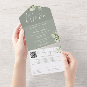 Wir machen Grün Monogramm QR Code Salbei Grün Hoch All In One Einladung