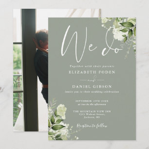 Wir machen Grüne Florale Foto Sage Grün Hochzeit Einladung
