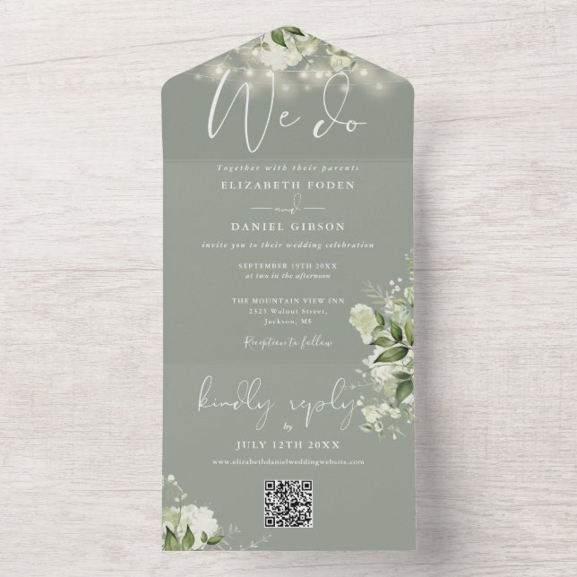 Wir machen grüne Lichter QR Code Sage Green Weddin All In One Einladung (Innen Boden)