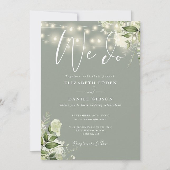 Wir machen grüne Lichter QR Code Sage Green Weddin Einladung (Vorderseite)