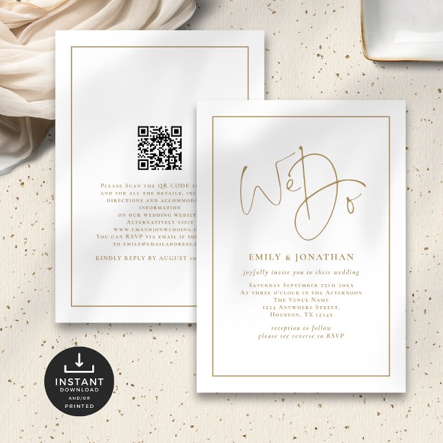 Wir machen Hochzeit mit QR-Code an der Grenze zur  Einladung (Front and back view)