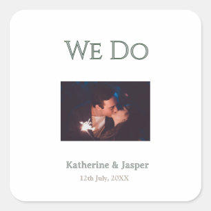 Wir machen Hochzeits Engagement grünes Paar Foto N Quadratischer Aufkleber