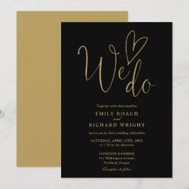 Wir machen Liebe Heart Script Black und Gold Hochz Einladung