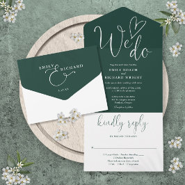 Wir machen Liebe Heart Script Emerald Green Weddin All In One Einladung