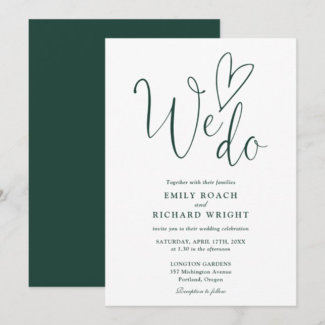 Wir machen Liebe Heart Script Emerald Green Weddin Einladung (Vorne/Hinten)