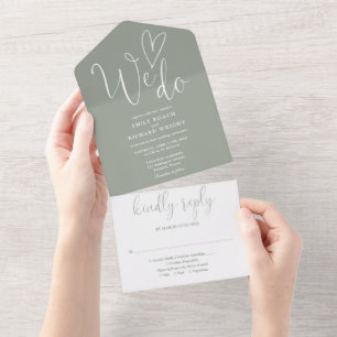 Wir machen Liebe Heart Script Sage Green Wedding All In One Einladung