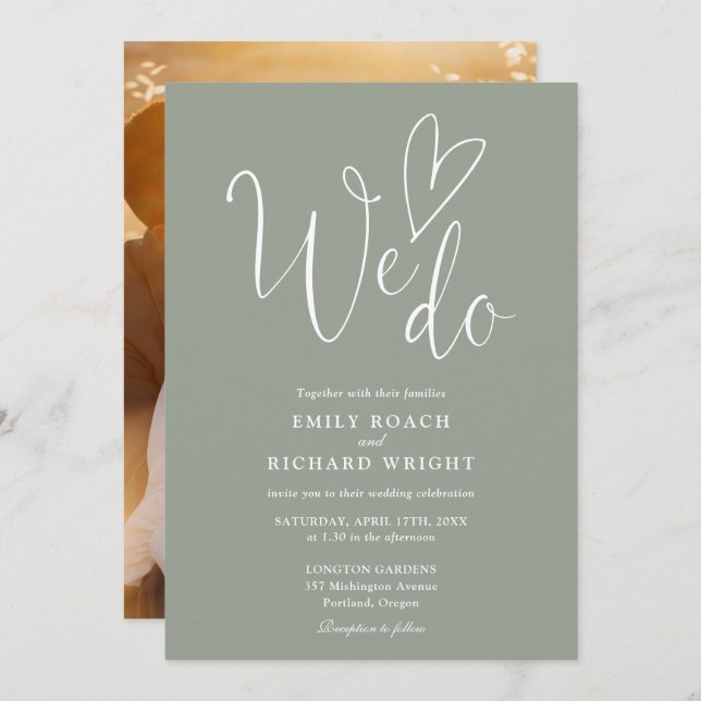Wir machen Liebe Herz Foto Sage Green Wedding Einladung (Vorne/Hinten)