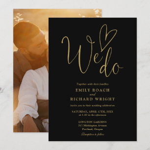 Wir machen Liebe Herz Foto Schwarz und Gold Hochze Einladung