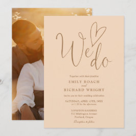 Wir machen Liebe Herz Foto Soft Peach Hochzeit Einladung