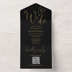 Wir machen Liebe Herz QR Code Black und Gold Hochz All In One Einladung