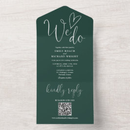Wir machen Liebe Herz QR Code Smaragdgrüne Hochzei All In One Einladung