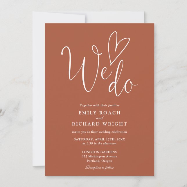 Wir machen Liebe Herz QR Code Terracotta Wedding Einladung (Vorderseite)