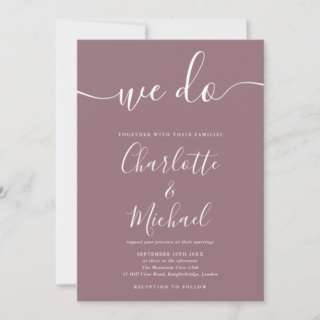 Wir machen Mauve Signature Script Hochzeit Einladung (Vorderseite)