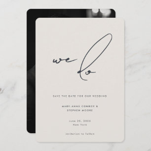 Wir machen Minimalistisches Beige-Grau-Kalligraphi Save The Date