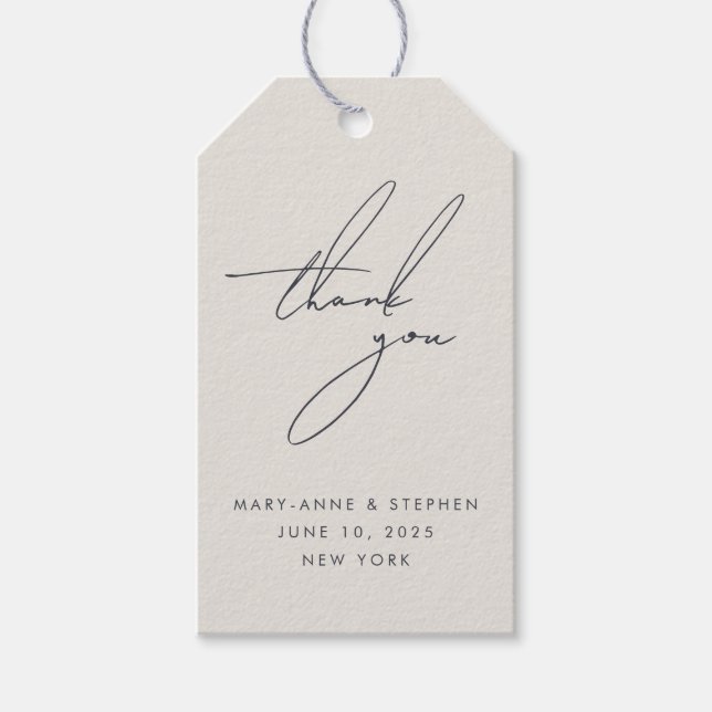 Wir machen moderne kalligraphische Hochzeit Danke Geschenkanhänger (Vorderseite)
