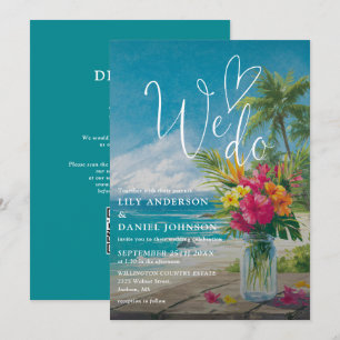 Wir machen moderne tropische Strand-Blumen-QR-Code Einladung