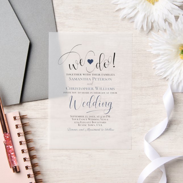 Wir machen Navy Blue Modern Script & Heart Wedding (Hochzeit)