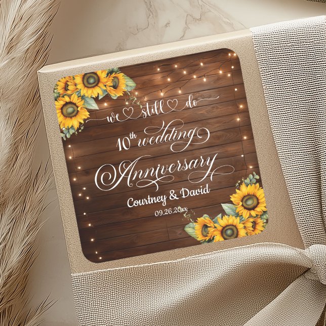 Wir machen noch 10. Wedding Anniversary String Lig Quadratischer Aufkleber (Von Creator hochgeladen)
