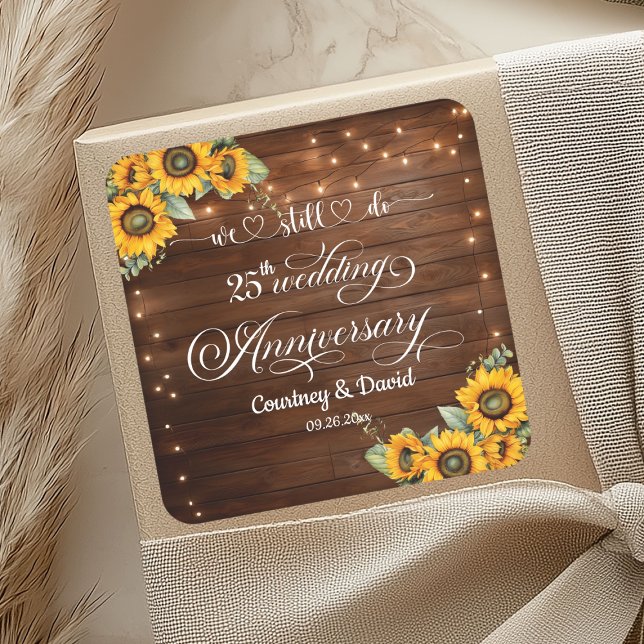 Wir machen noch 25. Wedding Anniversary String Lig Quadratischer Aufkleber (Von Creator hochgeladen)