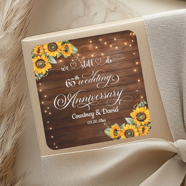 Wir machen noch 65. Wedding Anniversary String Lig Quadratischer Aufkleber (Von Creator hochgeladen)