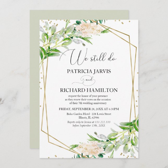 Wir machen noch immer Elegant Greenery Vow Renewal Einladung (Vorne/Hinten)