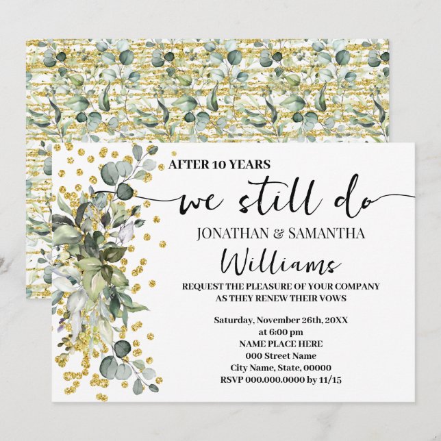 Wir machen noch immer Eukalyptus Gold zum Hochzeit Einladung (Vorne/Hinten)