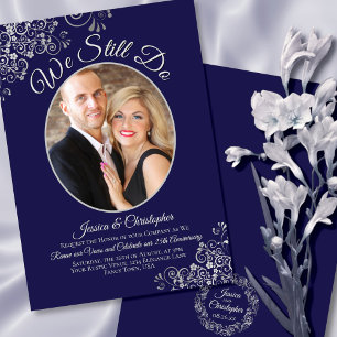 Wir machen noch Navy Blue & Silver Wedding Vow Ern Einladung