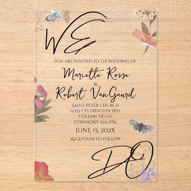 WIR MACHEN Prestige Blume Shabby Garden Chic Hochz Acryleinladungen (Vorderseite)