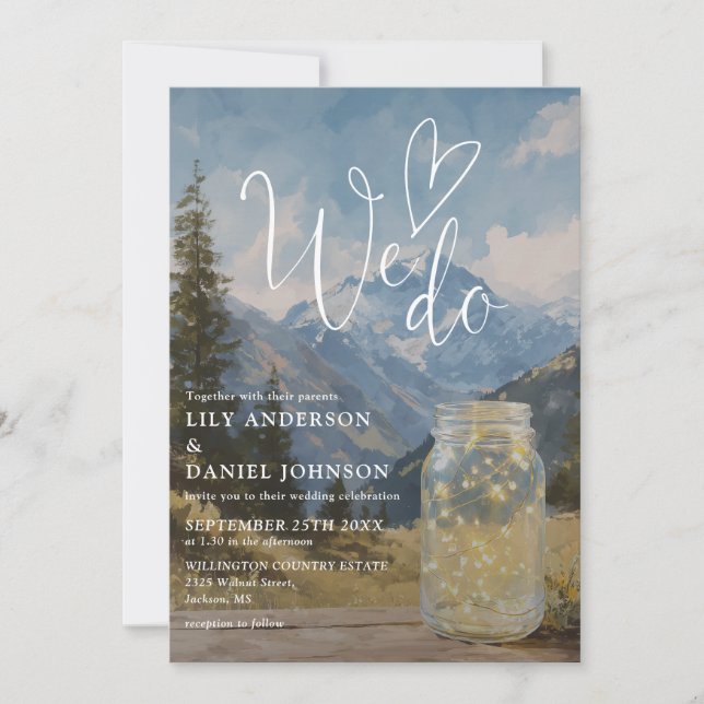 Wir machen Rustikale Boho-Berg-Mason-Jar-Hochzeit Einladung (Vorderseite)