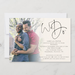 Wir machen Script Foto QR Code Gay Cream Wedding Einladung