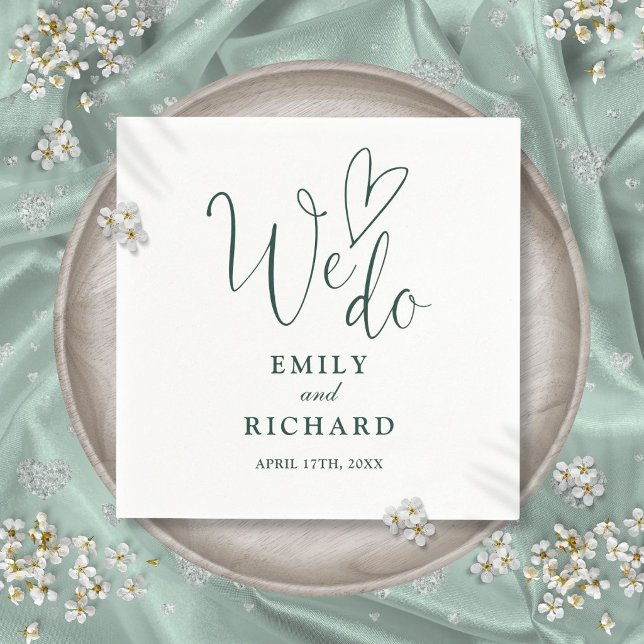 Wir machen Script Liebe Heart Emerald Green Weddin Serviette (We Do Script Love Heart Emerald Green Wedding Napkins)