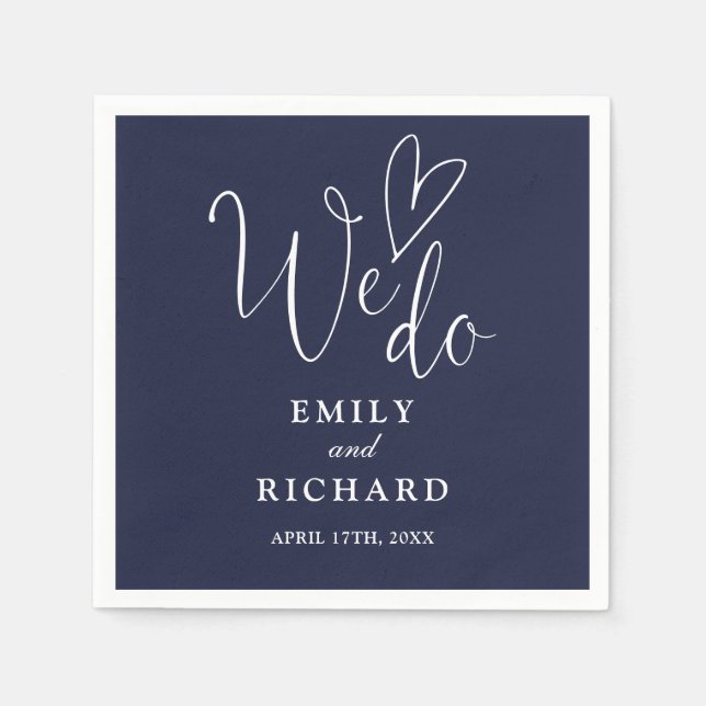 Wir machen Script Liebe Heart Navy Blue Wedding Serviette (Vorderseite)