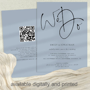 Wir machen Skriptdusty Blue QR Code Hochzeit Einladung
