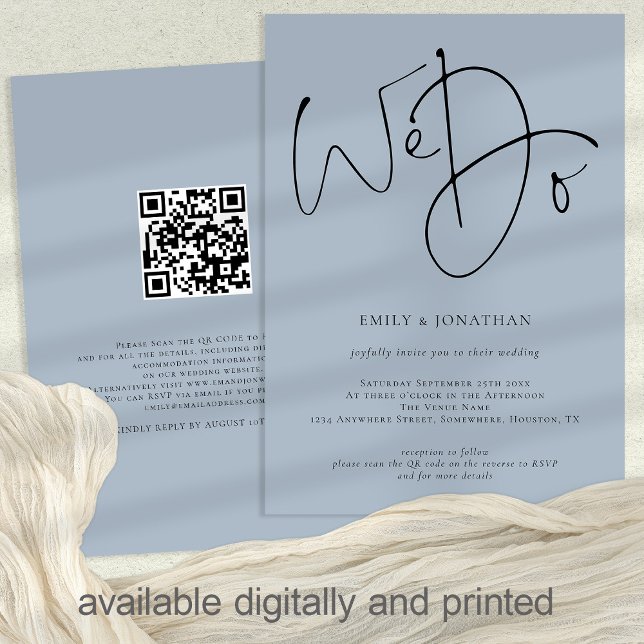 Wir machen Skriptdusty Blue QR Code Hochzeit Einladung (Von Creator hochgeladen)