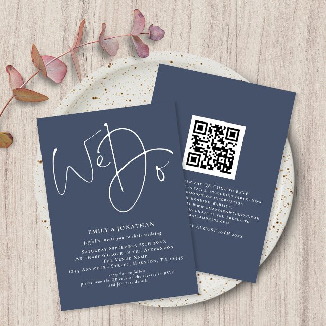 Wir machen Skriptdusty Navy Blue QR Hochzeit Einladung (Von Creator hochgeladen)