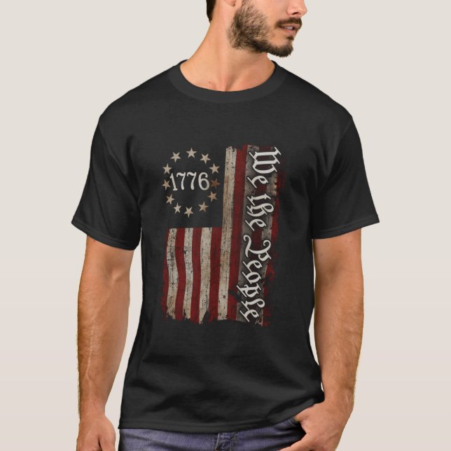 Wir Menschen 1776 amerikanische Flagge 4. Juli T-Shirt (Vorderseite)