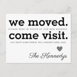 Wir moved Come Besuch Typografie New Zuhause Movin Ankündigungspostkarte