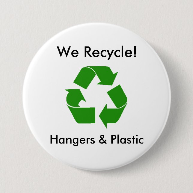 Wir recyceln! , Aufhänger u. Plastik Button (Vorderseite)