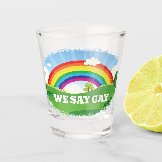 Wir sagen Gay Rainbow Pride Schnapsglas (Vorderseite)
