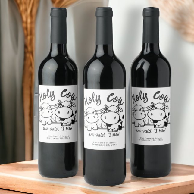 Wir sagten, ich moo lustige Kuh Thema Hochzeit Weinetikett (We said I Moo funny cow themed Wedding Wine Labels from Ricaso. Add the labels to your wedding favor)