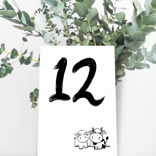Wir sagten, ich moo Minimalistische Hochzeit Tischnummer (We Said I Moo Minimalist Wedding Table Numbers from Ricaso. Whimsical cow couple seating indicator)