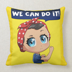 Wir schaffen das! Anime Rosie the Riveter Chibi Kissen