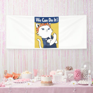 Wir schaffen das! Weiße Katze Rosie the Riveter Banner