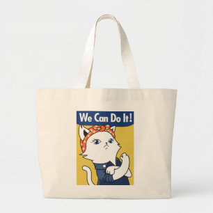 Wir schaffen das! Weiße Katze Rosie the Riveter Jumbo Stoffbeutel