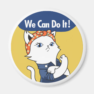 Wir schaffen das! Weiße Katze Rosie the Riveter Magnet