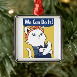 Wir schaffen das! Weiße Katze Rosie the Riveter Ornament Aus Metall