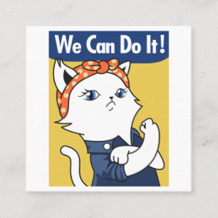 Wir schaffen das! Weiße Katze Rosie the Riveter Quadratische Visitenkarte