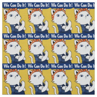 Wir schaffen das! Weiße Katze Rosie the Riveter Stoff