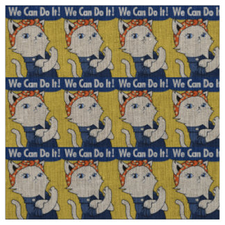 Wir schaffen das! Weiße Katze Rosie the Riveter Stoff