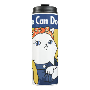 Wir schaffen das! Weiße Katze Rosie the Riveter Thermosbecher